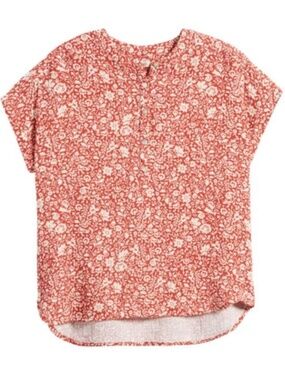 Faherty Floral Red Cream Cotton Top L Dream Desmond Organic Cotton Tandori Spice